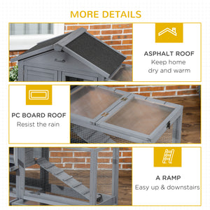 Wooden hutch with opening roof and storage box, dark grey