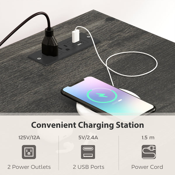 TV cabinet with power outlets, sliding doors and adjustable shelves, dark grey