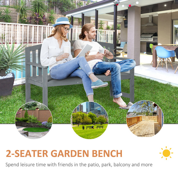 Outdoor Bench with Slats, Backrest and Armrests, for Garden, Park, Backyard, Gray