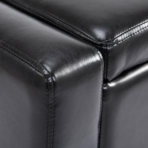 Luxury Faux Leather Upholstered Storage Ottoman Bench, Black