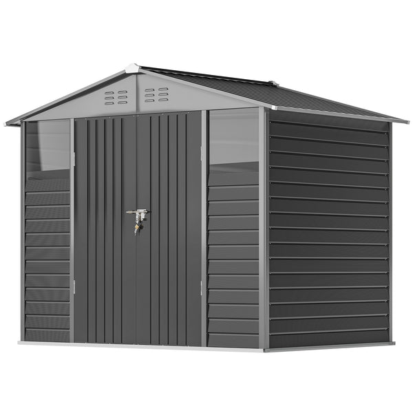 Metal garden shed with 2 windows, 4 vents, lockable doors and mosquito nets, dark grey