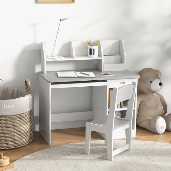 Kids Desk and Chair Set with Storage, Grey