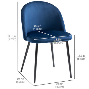 Set of 4 modern dining chairs with velvet upholstery, dark blue