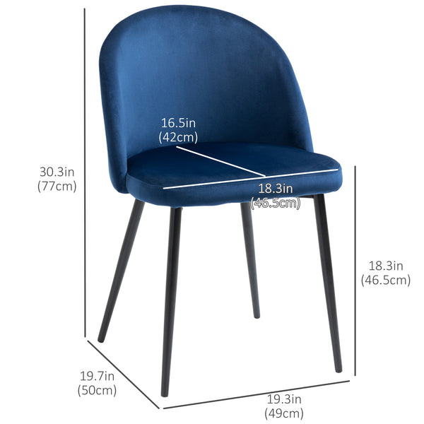 Set of 4 modern dining chairs with velvet upholstery, dark blue