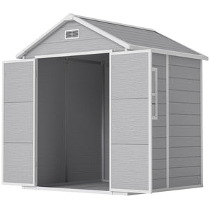 Plastic garden shed with floor, window, lockable doors and ventilation