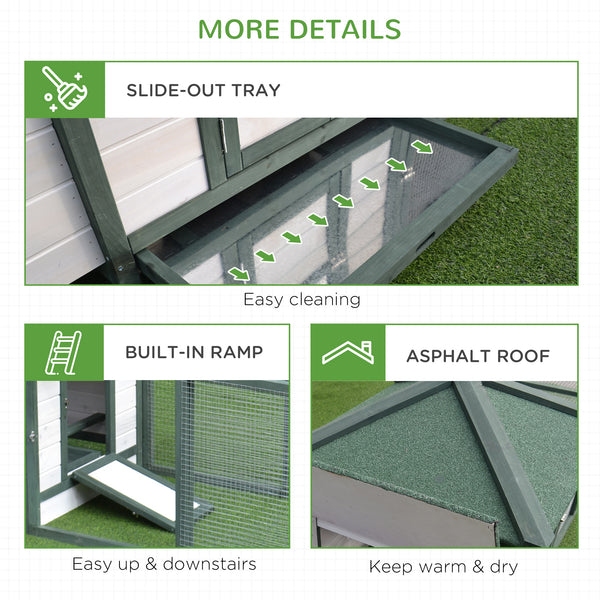77" Chicken Coop with Nesting Box and Outdoor Run, Green