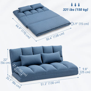 2-seater folding sofa bed with 9-position backrest and 2 cushions Light blue