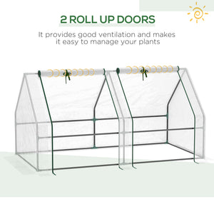 Portable mini tunnel greenhouse with large zippered doors
