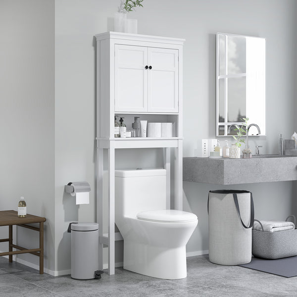 Meuble de rangement à 3 niveaux pour salle de bain avec étagère réglable, blanc