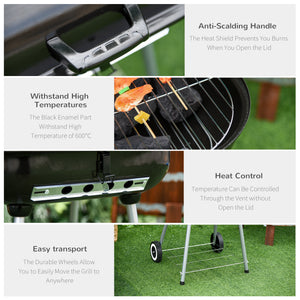 Charcoal BBQ Grill with Warming Rack & Storage Side Table, Portable Barbecue Smoker, 89 x 60 x 83 cm, Black