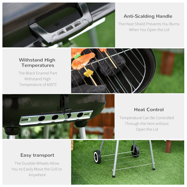 Charcoal BBQ Grill with Warming Rack & Storage Side Table, Portable Barbecue Smoker, 89 x 60 x 83 cm, Black