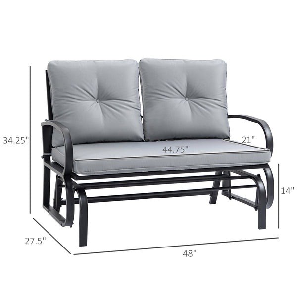 Two-seater rocking chair with steel frame and cushions, grey
