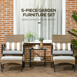 5-piece PE rattan garden furniture set, khaki
