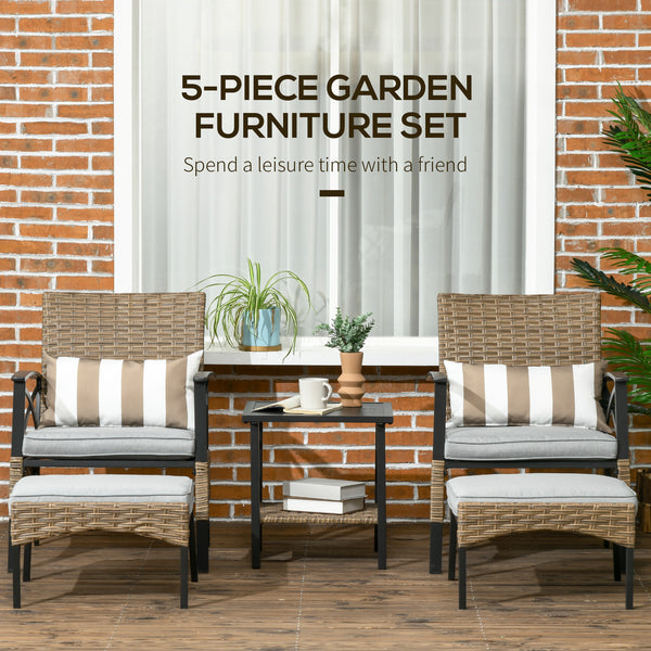 5-piece PE rattan garden furniture set, khaki