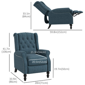 Wingback recliner with footrest, blue