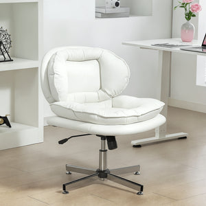 White office chair without armrests, upholstered in faux leather