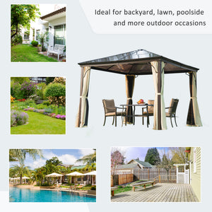 10 x 10 Hardtop Gazebo with Sturdy Metal Frame with Curtains and Waterproof Roof, Coffee Beige