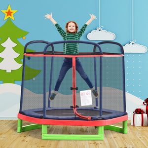 7ft Trampoline with Safety Enclosure, Built-in Zipper, Red