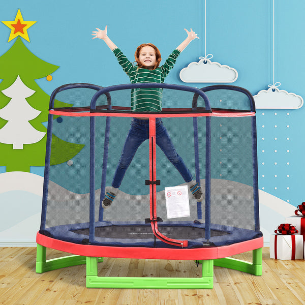 7ft Trampoline with Safety Enclosure, Built-in Zipper, Red