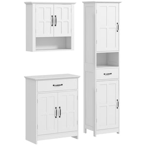Modern 3-piece bathroom furniture set with drawers and shelves, white