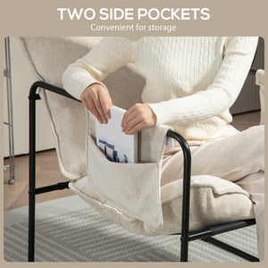 Armchair with side pockets and steel frame, beige