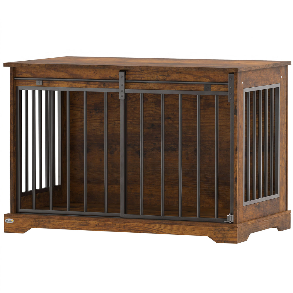 Sliding Door Dog Crate Furniture, 100 cm, Black and Wood Effect