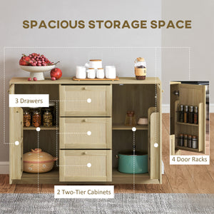 Boho Sideboard with 3 Drawers, 2 Adjustable Shelves and 4 Shelves, Natural