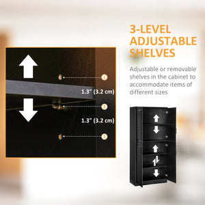 Storage unit with 4 hinged doors and adjustable shelves, black