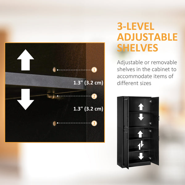 Storage unit with 4 hinged doors and adjustable shelves, black