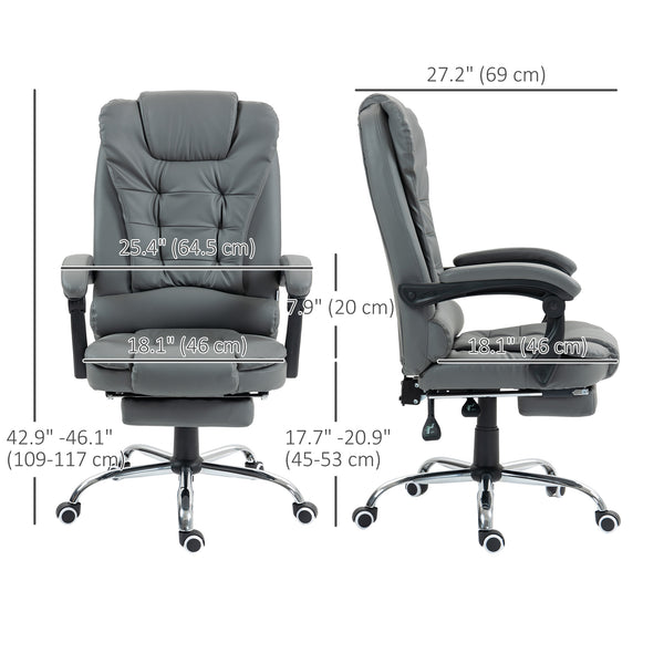 High-back office chair in faux leather with retractable footrest, grey