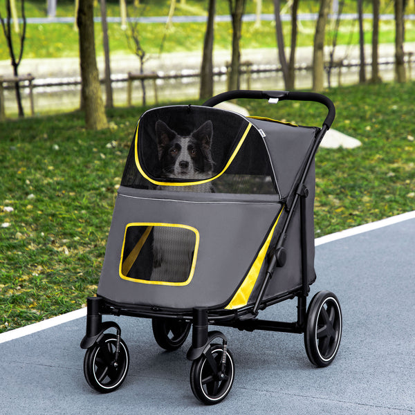 Foldable dog stroller for large and medium dogs, dark gray
