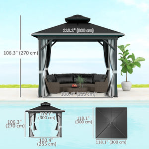 10x10 Gazebo with Double-Tier Metal Roof, Mosquito Netting, and Hanging Hook, Light Gray