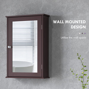 Wall-mounted medicine cabinet with door and shelves, dark brown