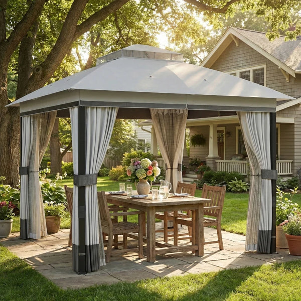 10 x 10 ft. Double Roof Gazebo with UPF50+ Protection, Light Gray