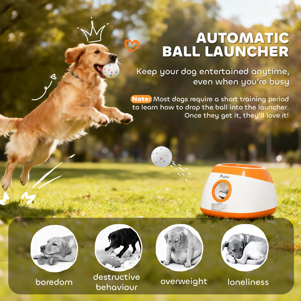 Automatic Dog Ball Launcher, Automatic Ball Launcher with 6 ETPU Balls, 26-79ft, for Medium and Large Dogs, Orange