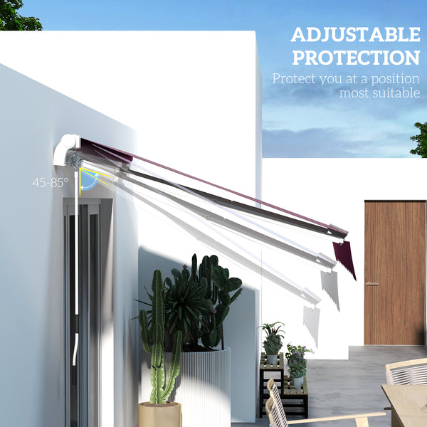 10' x 8' Manual Retractable Awning with LED Lighting, Aluminum Frame, Patio Door Sun Shade, Wine Red