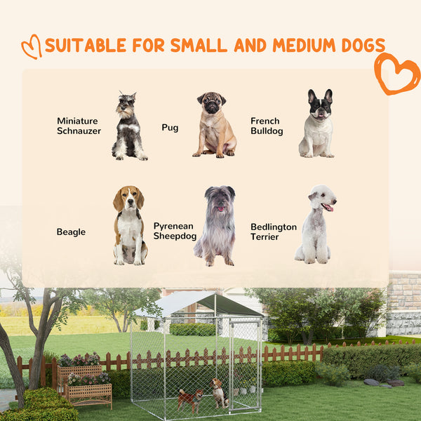 Heavy-duty galvanized steel kennel with UV-resistant roof