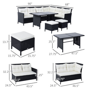 6-piece outdoor rattan sofa set, white