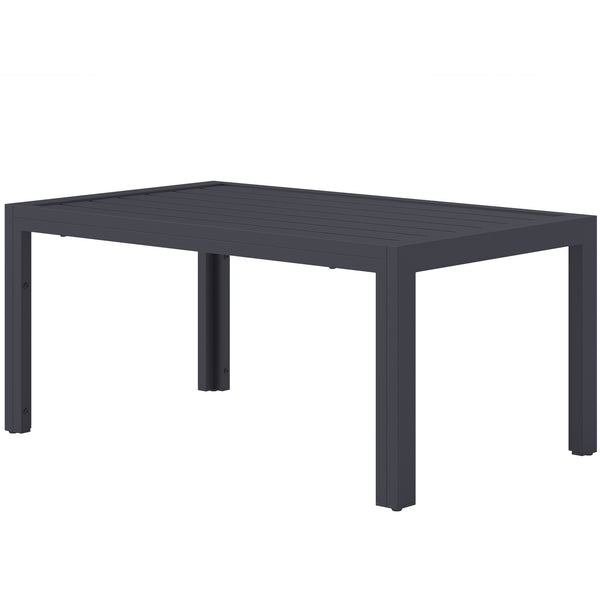 Outdoor Coffee Table, Rectangular Patio Table with Steel Frame and Slat Tabletop for Garden, Balcony, Grey