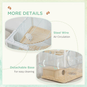 Hamster Cage with Deep Bottom, Wooden Ramp, Hut, Bathroom and Exercise Wheel for Hamster and Gerbil, White