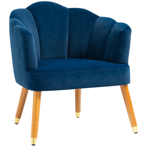 Accent chairs with upholstered seat, armrests and wooden legs, blue