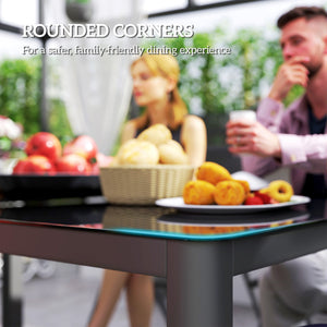 Aluminum garden table with glass top, grey