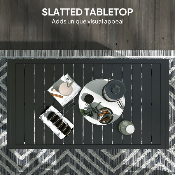 Outdoor Coffee Table with Slatted Top and Adjustable Legs for Garden, Patio and Lawn, Black