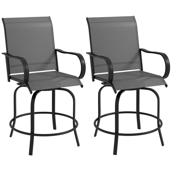 Set of 2 360° Swivel Outdoor Bar Stools, Grey