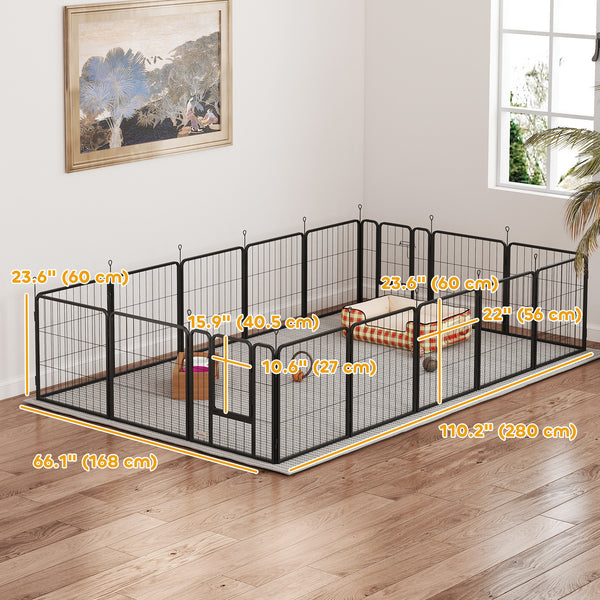Dog Playpen, 16 Panels with Straps, Portable &amp; DIY, for Small Dogs, for Yard, RV, Garden, 24" Height