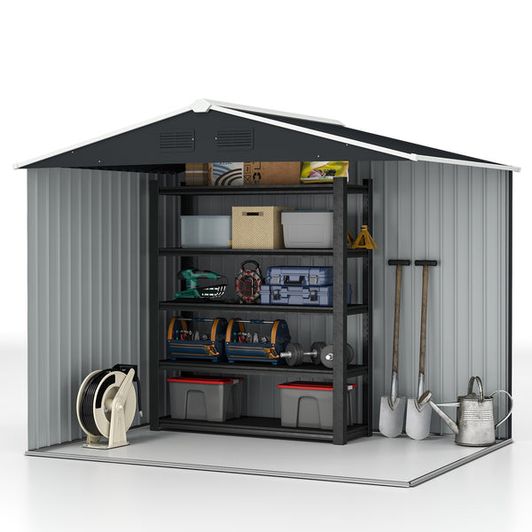 Metal garden shed with lockable sliding doors and ventilation