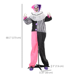68-inch Animated Halloween Clown with Red LED Eyes, Sounds, and Motion – Black, White, and Pink