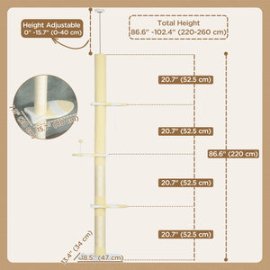 221-259cm Cat Tree with Scratching Posts, Perches and Play Ball, Yellow