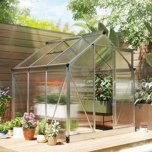 Greenhouse with gutter, ventilation and sliding door, silver color