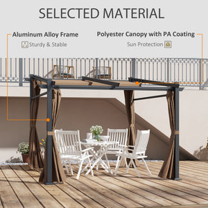 10 x 10 metal pergola with sliding and retractable roof, coffee color